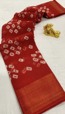 Grubstaker Printed Daily Wear Cotton Blend Saree(Red)