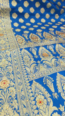 HouseOfCommon Woven Banarasi Handloom Silk Blend Saree(Light Blue)
