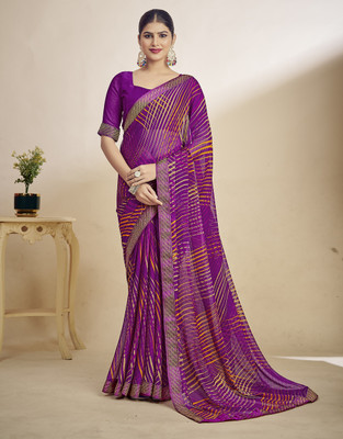 Tasrika Floral Print, Geometric Print, Digital Print, Printed Bollywood Chiffon Saree(Purple)