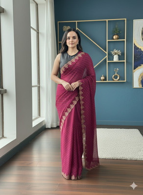 Pionex Embellished Bollywood Silk Blend Saree(Pink)