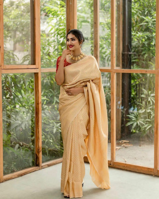 Bermondsey Solid/Plain Kanjivaram Silk Blend Saree(Beige)