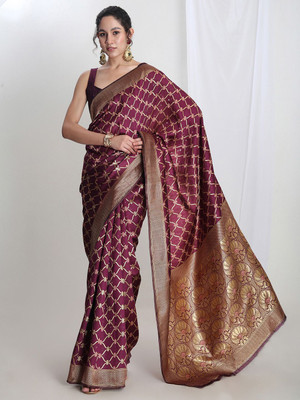 Janasya Woven Banarasi Silk Blend Saree(Purple)