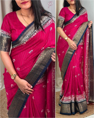 Dhanlaxmi CreationLLP Woven, Striped, Floral Print Ikkat Muslin Saree(Pink)