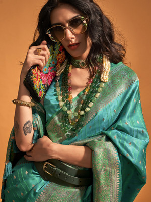 Sareemall Woven Banarasi Satin Saree(Dark Blue)