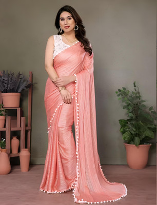 Labheshwari Solid/Plain Bollywood Georgette Saree(Pink)