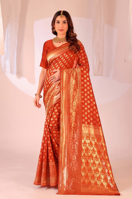 Moda Repido Woven Kanjivaram Art Silk Saree(Orange)