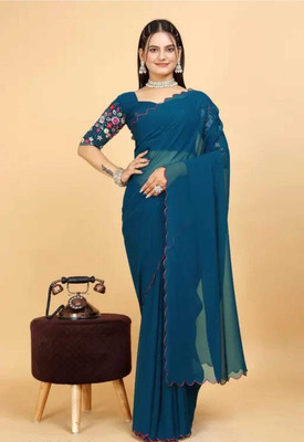 Mahadev Retail Shop Self Design Bollywood Georgette Saree(Blue)