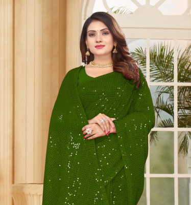 b bella creation Embroidered Bollywood Georgette Saree(Light Green)