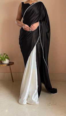PD CLOTH VILLA Embellished, Solid/Plain Bollywood Satin Saree(Black)