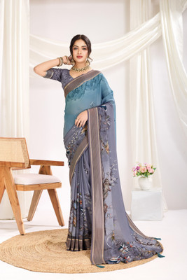RekhaManiyar Printed Saree with Attached Blouse Chiffon Saree(Green)