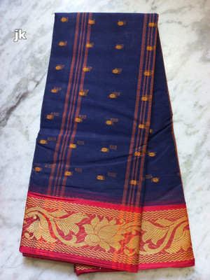 kundusaree Self Design Tant Pure Cotton Saree(Blue)