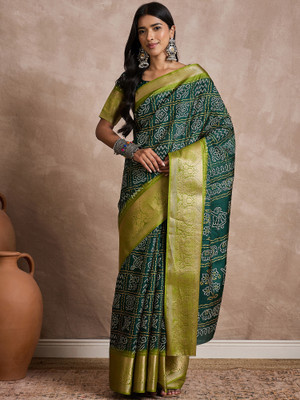 Sareemall Printed Chinnalapattu Silk Blend Saree(Green)