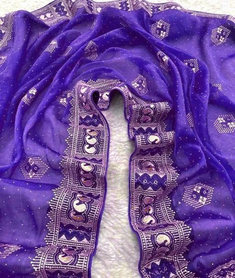 RUPAL CREATION Embroidered Daily Wear Silk Blend Saree(Purple)