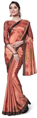 Bansi Ecom Printed, Temple Border Daily Wear Crepe, Silk Blend Saree(Brown, Pink)