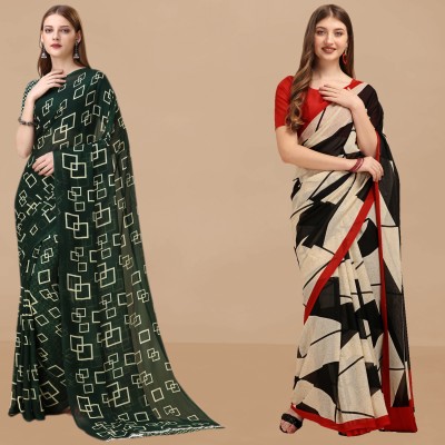 Dori Graphic Print Daily Wear Georgette Saree(Pack of 2, Green, Red)