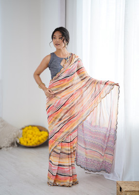 Dgdesigner Printed Saree with Attached Blouse Georgette Saree(Multicolor)