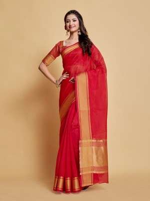 ishika fab Solid/Plain Daily Wear Organza Saree(Pink)