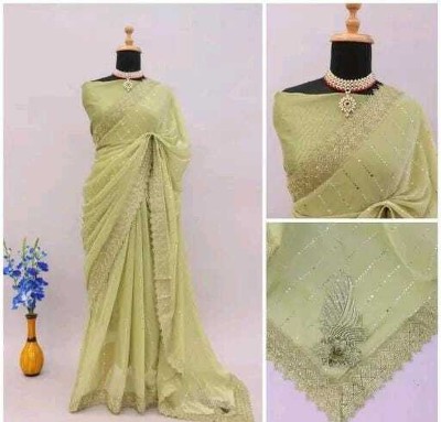 Divastri Woven, Embellished, Dyed, Solid/Plain Bollywood Lycra Blend Saree(Light Green)