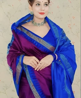 Ansari Fabrics Temple Border Sambalpuri Art Silk Saree(Purple)