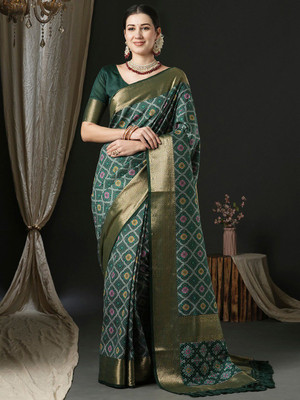 ANOUK Woven Patola Silk Blend Saree(Green)