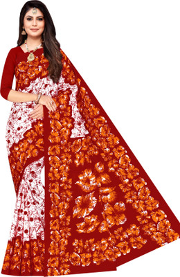 krishna boutique Printed Daily Wear Pure Cotton Saree(Multicolor)