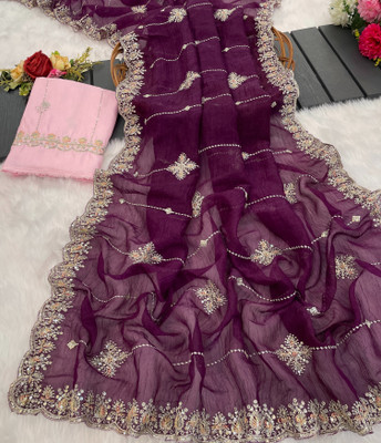 Tradivibe Embroidered Bollywood Chiffon Saree(Purple)
