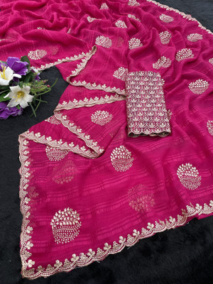 K 5 FASHION Embellished, Self Design Bollywood Georgette Saree(Pink)