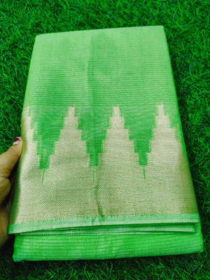 Sarkar Textiles Color Block Bandhani Cotton Blend Saree(Light Green)