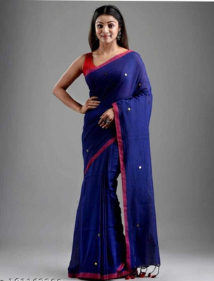 GHOSH TEXTILE Embellished Handloom Pure Cotton Saree(Blue)