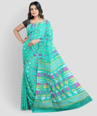 TRANDE Self Design Jamdani Cotton Silk Saree(Green)