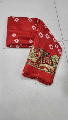 MAHADEV NX Printed Bollywood Crepe, Silk Blend Saree(Red, Gold)