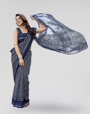 Nirvaan Printed Bollywood Silk Blend Saree(Blue)