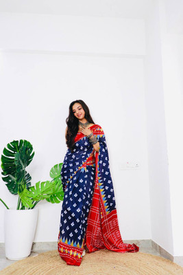 JASU CREATION Printed Handloom Pure Cotton Saree(Blue)