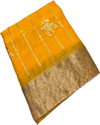 MINE CHOICE Embroidered Bollywood Organza, Art Silk Saree(Gold)