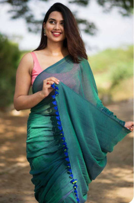 Maku Solid/Plain Handloom Pure Cotton Saree(Multicolor)