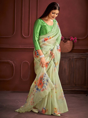 Tasrika Printed Bollywood Organza Saree(Light Green)