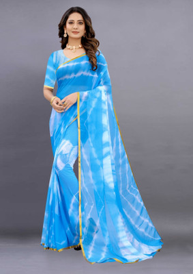 Julee Printed Leheria Chiffon Saree(Light Blue)