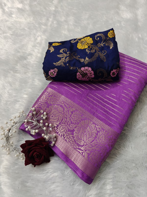 Sakhi Vastra Digital Print Banarasi Jacquard, Silk Blend Saree(Purple)