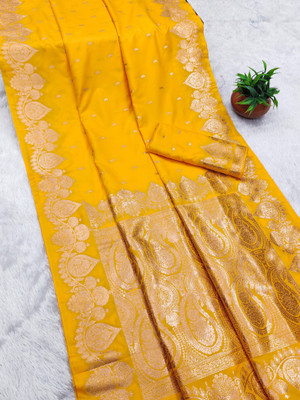 DRAVYA WOMEN Woven Banarasi Jacquard, Pure Silk Saree(Yellow)