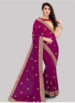 MA FASHION Self Design Bollywood Net Saree(Purple)