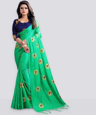 Kuvarbafashion Embroidered Bollywood Silk Blend Saree(Green)