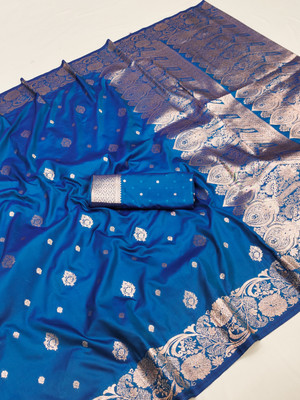 DRAVYA WOMEN Woven, Self Design Banarasi Jacquard, Pure Silk Saree(Light Blue)