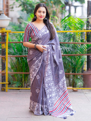 Tasrika Printed Patola Pure Cotton Saree(Purple)