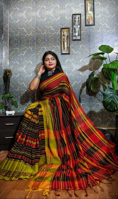 Joyguru Textile Self Design Handloom Cotton Blend Saree(Red)