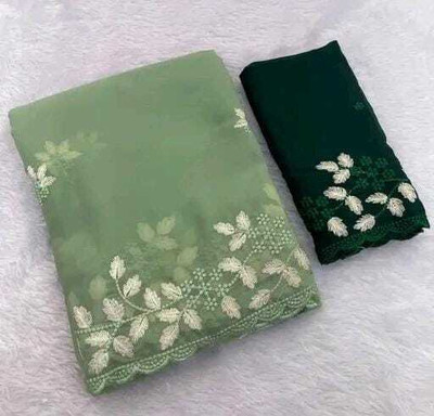 ShreeVastra Embroidered, Floral Print Bollywood Georgette Saree(Yellow)