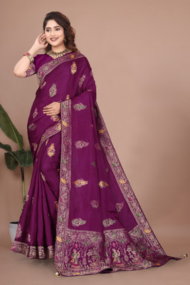 CKDESIGNER Woven, Self Design Banarasi Viscose Rayon Saree(Purple)