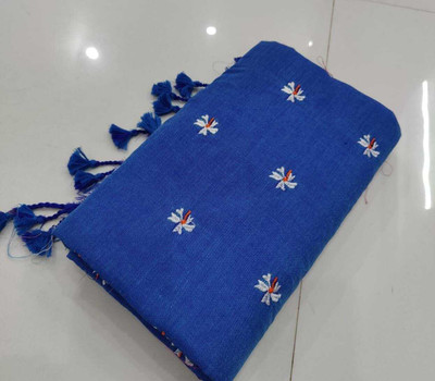 Moumitasaree Solid/Plain Tant Pure Cotton Saree(Blue)