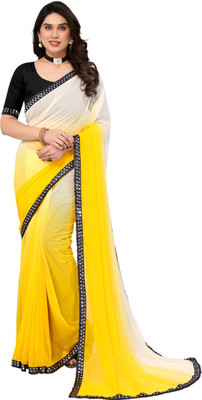 NESHVI ENTERPRISE Color Block Bollywood Georgette Saree(Yellow)