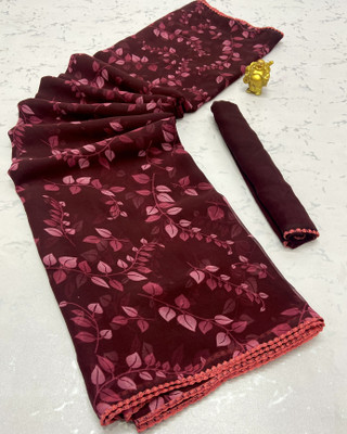 TELIRAJ.FASHION. Printed Bollywood Georgette Saree(Maroon)
