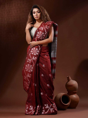 RJSC Woven Handloom Cotton Blend Saree(Maroon)